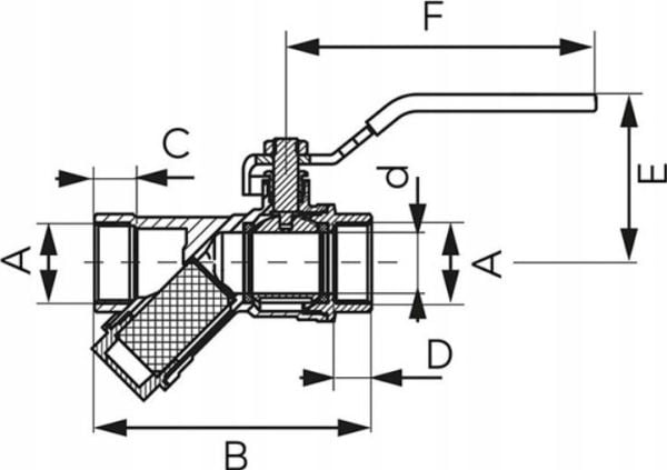 Ferro KFPZF2 kuleventil for vann m. håndtak 3/4" nakr-nakr, med filter og tappe-/avtappingsstykke F-POWER // ZKWF-20-WW-R-FER-POWER