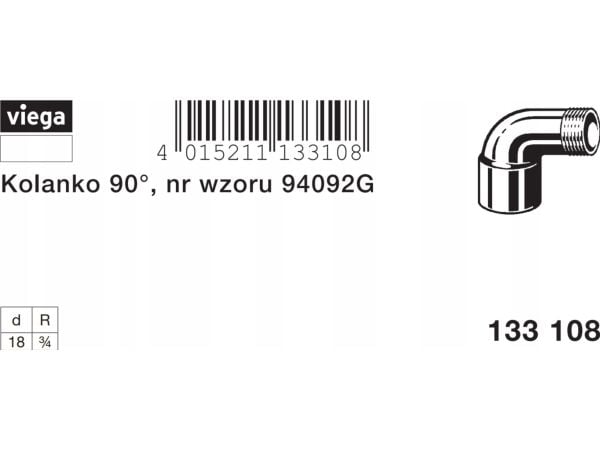 Viega 4092G kne GZ skrue 18x3/4 (133108) / M.KOGZ.18x3/4
