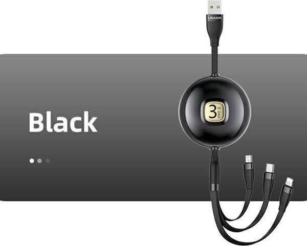 USAMS Kabel U69 3in1 1m svart farge (lyn/microUSB/USB-C) SJ508USB01 (US-SJ508)