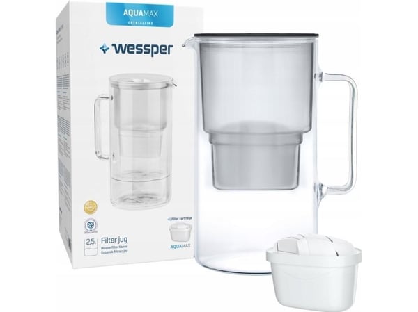 Wessper Aquamax Crystalline svart filterkanne + 1 patron