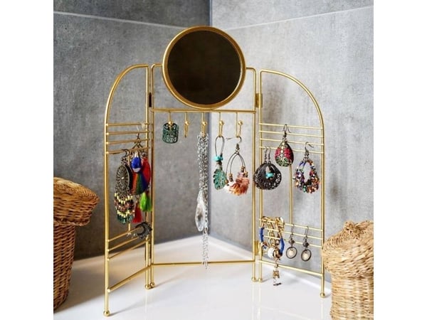 Eleganza smykkeholder med speil metall sammenleggbar gull