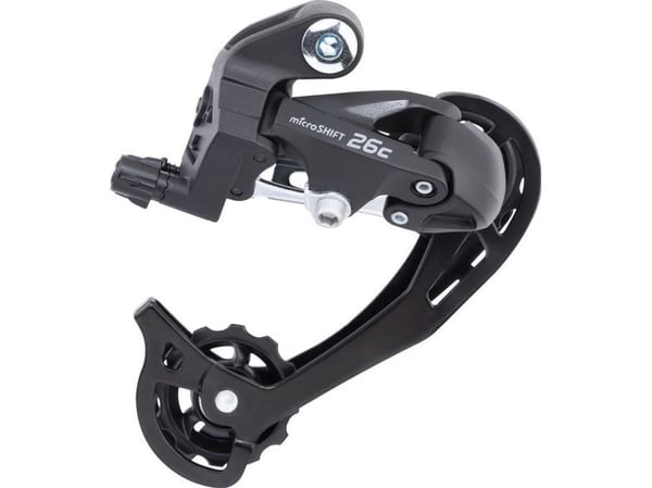 Microshift bakgir, kompatibel med Shimano, 7-8. gir (2/3x7/8), langt bur, maks 28-34T, min 13-14T, kapasitet 45T (NY)
