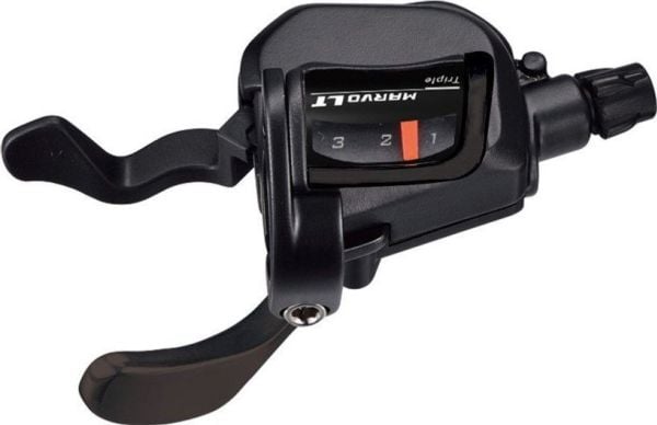 Microshift MARVO girspak, venstre, 3-raders, kompatibel med Shimano, Xpress Trigger, optisk indikator (NY)