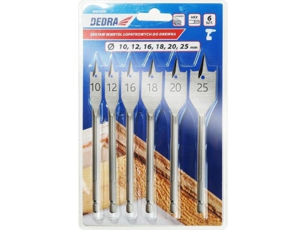 Drill Drill Dedra Sett med spadebor for drawa 6 stk: 10, 12, 16, 18, 20, 25m