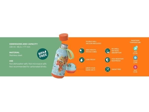 Quokka Solid Kids termoflaske med stropp 330 ml rustfritt stål (Jungle)
