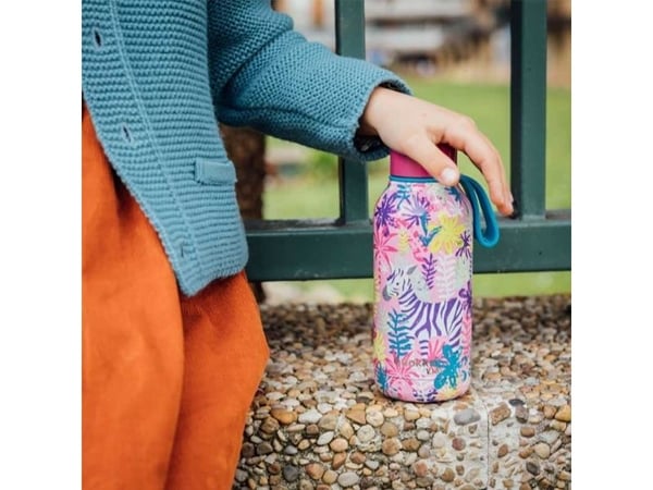 Quokka Solid Kids med rem - termosflaska i rostfritt stål 330 ml (Zebras)