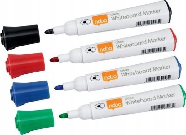 Nobo Glide whiteboardpenner, rund tupp, pakke med 10 stk., 10 stykker, Assorterte farger, Projektil spiss, Rund, 2 mm, Voksen/Barn