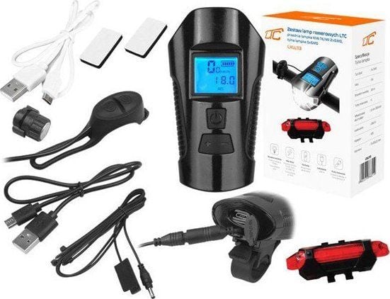 LTC PS cykel PS med räknare, 1 x LED SMD 10 W, 1000 lm + 5 x LED SMD 50 lm, 1200/300 mAh batteri, signalhorn, Micro USB.