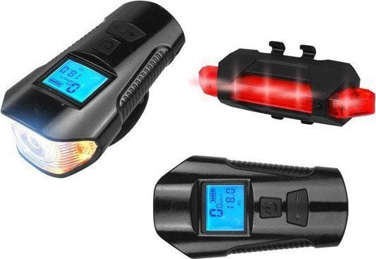 LTC PS cykel PS med räknare, 1 x LED SMD 10 W, 1000 lm + 5 x LED SMD 50 lm, 1200/300 mAh batteri, signalhorn, Micro USB.