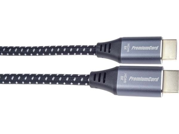 PREMIUMCORD-kabel HDMI 2.1 høyhastighets + Ethernet-kabel 8K@60Hz, gullbelagte kontakter, 1m