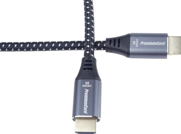 PREMIUMCORD-kabel HDMI 2.1 høyhastighets + Ethernet-kabel 8K@60Hz, gullbelagte kontakter, 1m