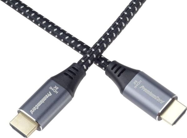 PREMIUMCORD-kabel HDMI 2.1 høyhastighets + Ethernet-kabel 8K@60Hz, gullbelagte kontakter, 1m