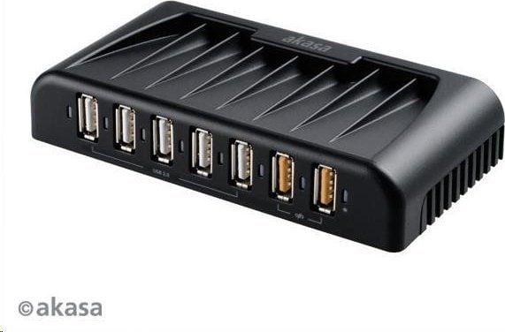 AKASA HUB USB Connect 7FC, 5x USB 2.0, 2 lade-USB-porter, ekstern, med strømadapter