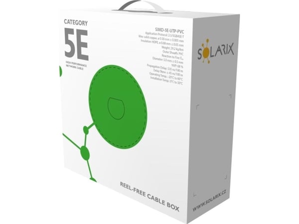 Solarix CAT5E UTP installasjonskabel i PVC, 100 m/boks SXKD-5E-UTP-PVC