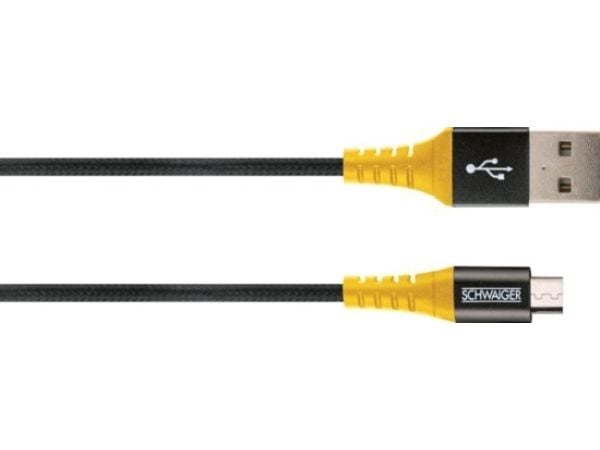 Schwaiger WKUM10 511, 1,2 m, USB A, Micro-USB B, USB 2.0, 480 Mbit/s, Musta, Keltainen