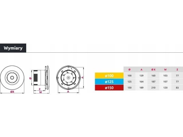 AWENTA baderomsventilator Orbit WXO125R, Ø125 mm, 185 m³/h, 16 W, 230 V, med bevegelsessensor, hvit