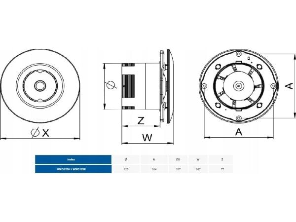 AWENTA veggvifte WXO125H Orbit fi125mm 160m3/h 16W 230V med fuktsensor og tidsbryter hvit
