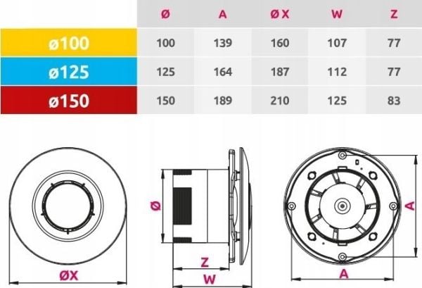 Awenta baderomsvifte tak Sateo fi150 210 m3/h 20W 230V hvit WXS150