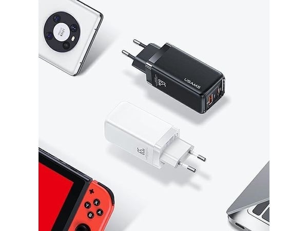 USAMS lader 1xUSB-C + 1xUSB-A 65W (kun hode) PD hurtiglading Super Si svart CC153TC01(US-CC153)