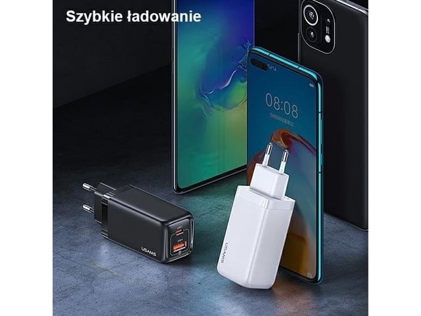 USAMS lader 1xUSB-C + 1xUSB-A 65W (kun hode) PD hurtiglading Super Si svart CC153TC01(US-CC153)