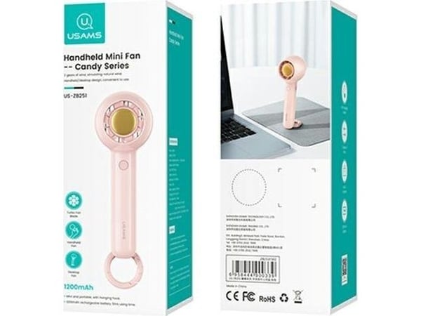 USAMS håndvifte mini 1200mAh Candy-serien rosa/pink (US-ZB251 / ZB251FS02)