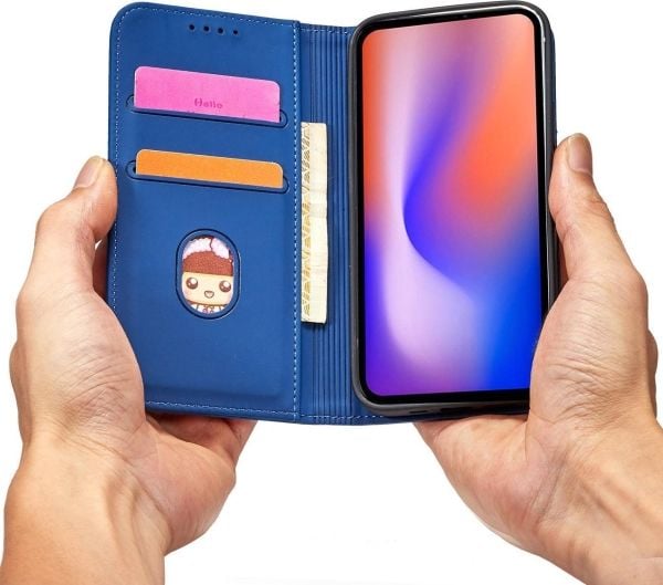 Magnetkortdeksel til iPhone 12 Pro Max - kortetui/kortholder blå