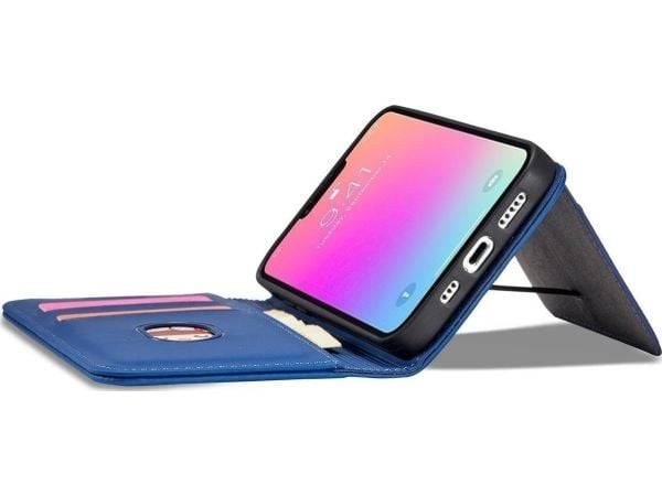 Hurtel Magnet Card Case-deksel til iPhone 13 Pro Max, deksel, kortlommebok, kortstativ, blå