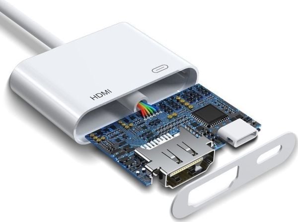 AV-adapter Joyroom Joyroom-adapter Lightning (hann) til digital HDMI (hun) + Lightning (hun) adapter FullHD 1080p 60Hz hvit (S-H141 hvit)
