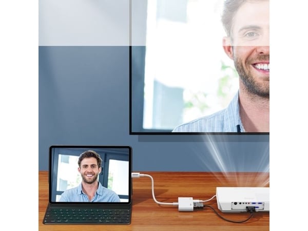 AV-adapter Joyroom Joyroom-adapter Lightning (hann) til digital HDMI (hun) + Lightning (hun) adapter FullHD 1080p 60Hz hvit (S-H141 hvit)
