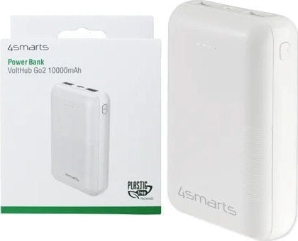 4smarts VoltHub Go2 - Strømbank - 10000 mAh - 10.5 watt - 2.1 A - 3 utgangskontakter (USB-C, 2 x USB) - på kabel: USB-C - hvit