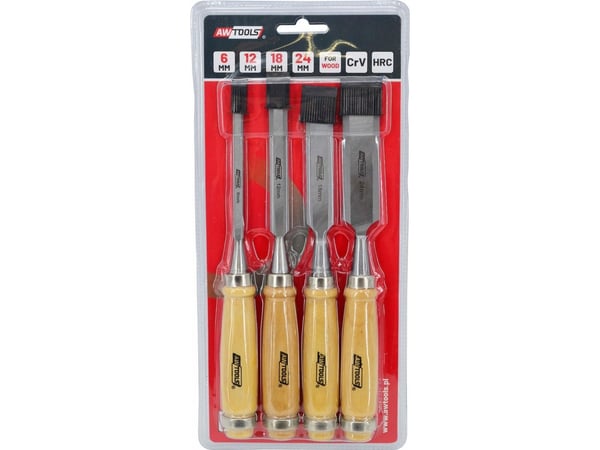 AWTools set med mejslar med trähandtag, 4 st. 6/12/18/24 mm