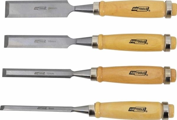 AWTools set med mejslar med trähandtag, 4 st. 6/12/18/24 mm