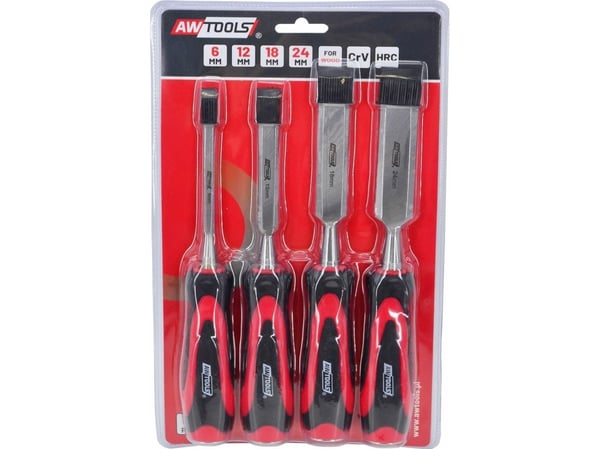 AWTools mejselsats med plastgrepp 4 st. 6/12/18/24 mm