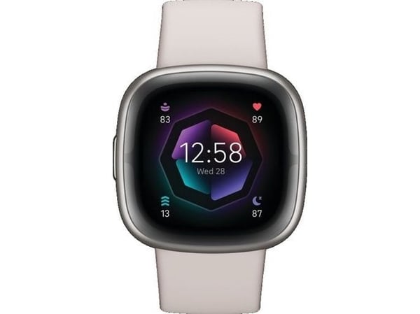 Fitbit Sense 2 - Platinum aluminium - smart klocka med armband - lunar-white - bandstorlek: S - NFC, Bluetooth