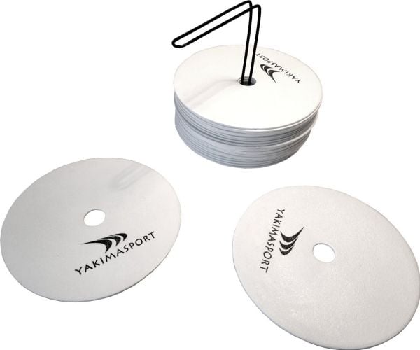YakimaSport flate feltmarkører (markeringsmatter) - sett med 24 stk. hvite