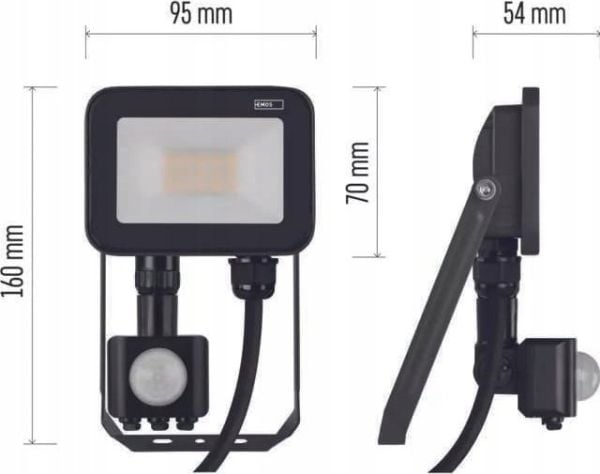 Emos LED-lykt/projektør Profi/Ideo PIR ZS2712 10W 1100lm 4000K IP65 med PIR bevegelsessensor svart