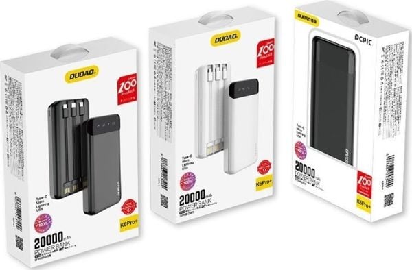 Dudao K6Pro+-black powerbank 20000mAh 10Watt 3xcables sort