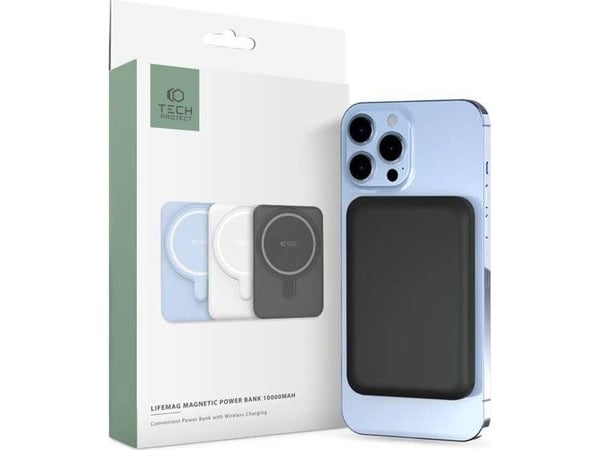 Tech-Protect LifeMag PB11 Powerbank su MagSafe 10000mAh 15W USB-C portti - juodos spalvos + USB-C kaapelit