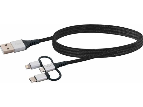 Schwaiger LKU 100, 1,5 m, USB A, Micro-USB B, USB 2.0, 480 Mbit/s, Sort, Sølv