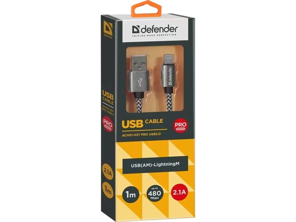Defender USB-A - Lightning USB-kaapeli 1 m valkoinen (87809)