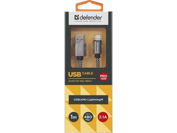 Defender USB-A - Lightning USB-kaapeli 1 m valkoinen (87809)
