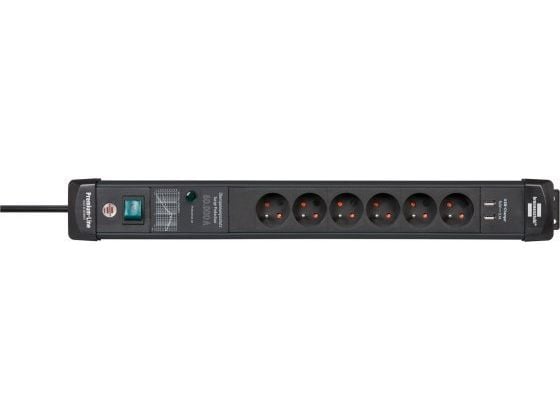Premium-Line 60.000A surge protector with USB charging function 6-sockets black 3m H05VV-F 3G1.5 * BE *
