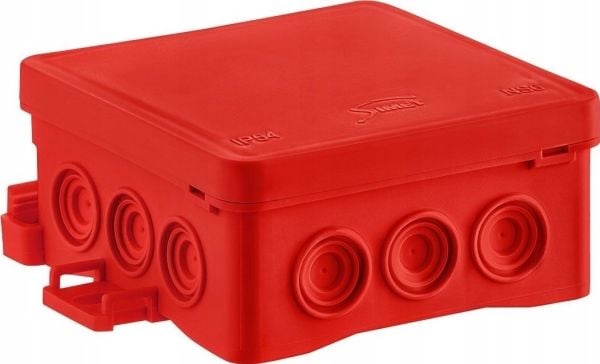 Simet väggdosa 85x40x85mm med integrerad kabelgenomföring självlåsande, halogenfri FASTBOX&HOOK-serien röd IP54 NS6 35346101