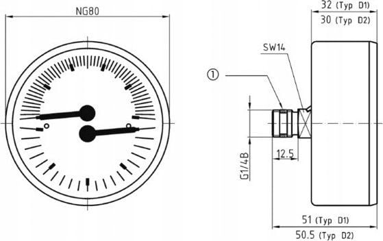 Afriso termomanometer TM80 0-10 bar 1/2" AX 20-120°C (S)A