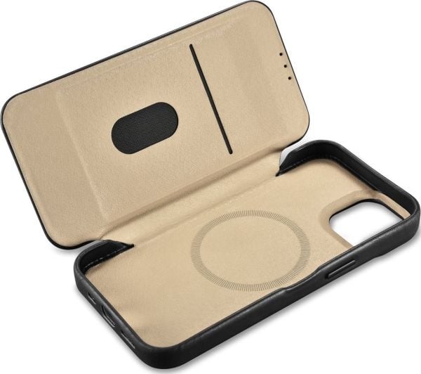 iCarer iCarer CE Öljyvaha Premium Leather Folio Case iPhone 14 Plus nahkakotelo magneettiläpällä MagSafe musta (AKI14220707-BK)