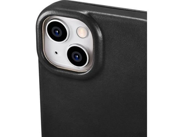 iCarer CE Oil Wax Premium lærveske til iPhone 14 Plus med magnetisk MagSafe-lokk, svart (AKI14220707-BK)