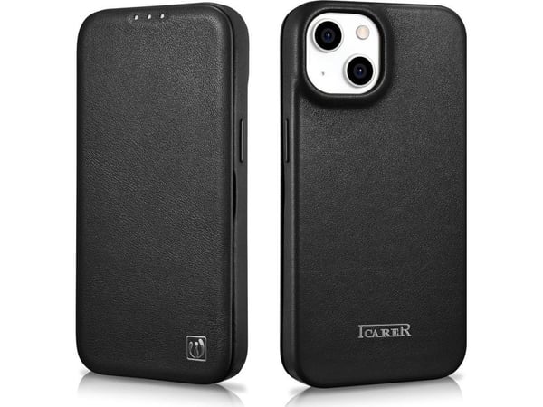 iCarer iCarer CE Premium Leather Folio Case iPhone 14 Plus magneettiläpällä MagSafe musta (WMI14220715-BK)