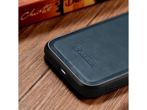 iCarer iCarer Leather Oil Wax luonnonnahalla päällystetty kotelo iPhone 14 Plus -puhelimelle (MagSafe-yhteensopiva) sininen (WMI14220719-BU)
