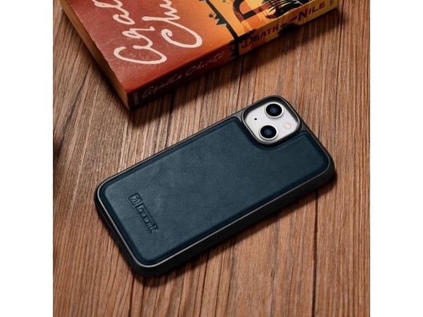 iCarer iCarer Leather Oil Wax luonnonnahalla päällystetty kotelo iPhone 14 Plus -puhelimelle (MagSafe-yhteensopiva) sininen (WMI14220719-BU)