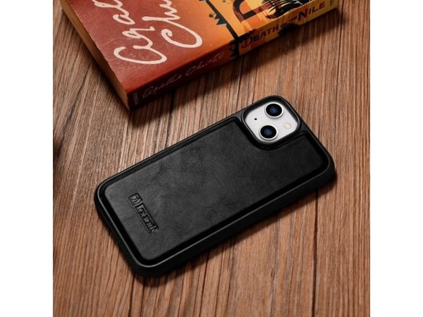 iCarer iCarer Leather Oil Wax luonnonnahalla päällystetty kotelo iPhone 14 Plus -puhelimelle (MagSafe-yhteensopiva) musta (WMI14220719-BK)